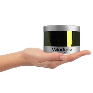 The Velodyne Puck sensor, the newest product in the company's Lidar product line. Lidar is the 3D light-powered radar that helps self-driving cars see where they are going. (Velodyne Lidar)
