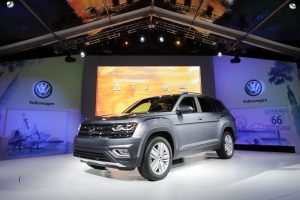 The 2018 Volkswagen Atlas is displayed at an unveiling event Thursday, Oct. 27, 2016, in Santa Monica, Calif. (AP Photo/Jae C. Hong)