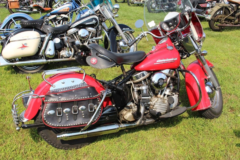 Vintage Harley-Davidson and Indian motorcycles parked at the National Meet staged in Hebron by the Yankee Chapter of the Antique Motorcycle Club of America last year. The show moves to the Terryville Fairgrounds in Terryville this year.  Bud Wilkinson Republican-American 