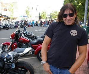 Famed custom bike builder Eddie Trotta hangs out at the eighth annual Middletown Motorcycle Mania. Bud Wilkinson / Republican-American 