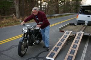 Gary Randall loads his 1968 BMW on to a trailer after a breakdown in the Berkshires. Republican-American archives