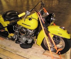The stolen 1954 Harley-Davidson Hydra-Glide that U.S. Customs and Border Protection intercepted and seized last month in Long Beach, Calif. Courtesy: U.S. Customs and Border Protection 