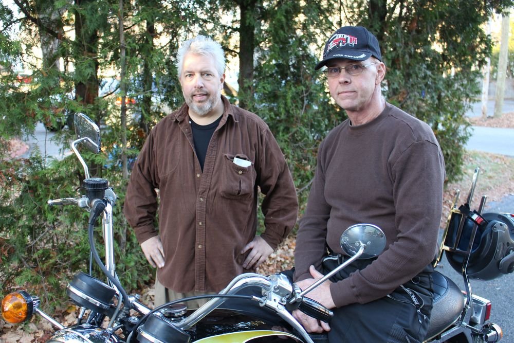 Tim Sparks, on the motorcycle, right, wanted to donate a kidney to Mike Wallace, left. His decision may have saved his own life, as doctors delivered news he wasn't expecting. Bud Wilkinson/Republican-American