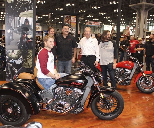 Indian gave a Scout trike to Marine veteran Sean Carroll, who was wounded in the first Iraq war and lost a leg. He'll ride it in next year's Veterans Charity Ride from Los Angelesto Sturgis, S.D. Bud Wilkinson / Republican-American 