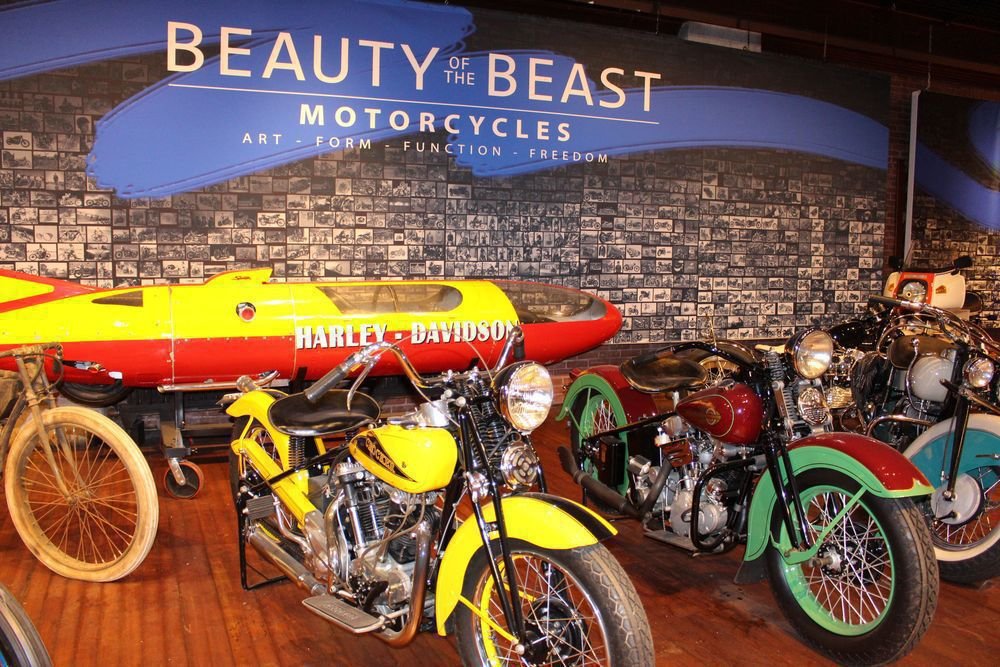 A yellow 1939 Crocker, a maroon and green 1936 Harley-Davidson Knucklehead and a blue and white 1946 Indian Chief are among the more than 70 motorcycles on display at the Larz Anderson AutoMuseum in Brookline, Mass. Bud Wilkinson Republican-American    