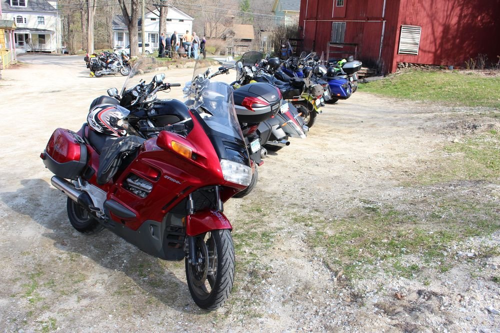 Motorcycles fill the parking lot at Toymakers Cafe in Falls Village on Easter morning. Bud Wilkinson Republican-American