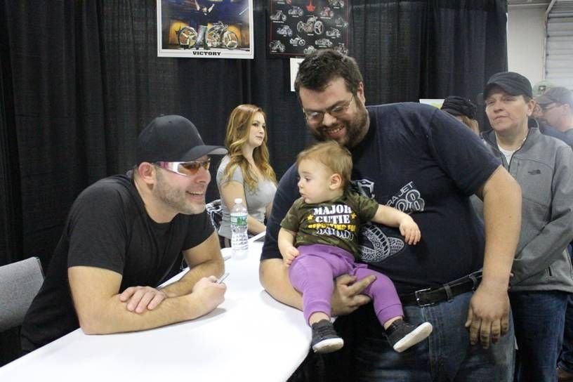 Paul Teutul Jr., left, poses for a picture with fans at the Springfield Motorcycle Show in January. BUD WILKINSON REPUBLICAN-AMERICAN