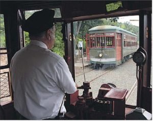 John Proto operates a trolley car at the Shore Line Trolley Museumin East Haven.